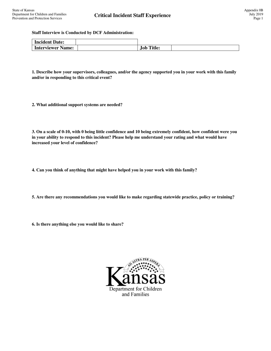 Appendix 0B Critical Incident Staff Experience - Kansas, Page 1