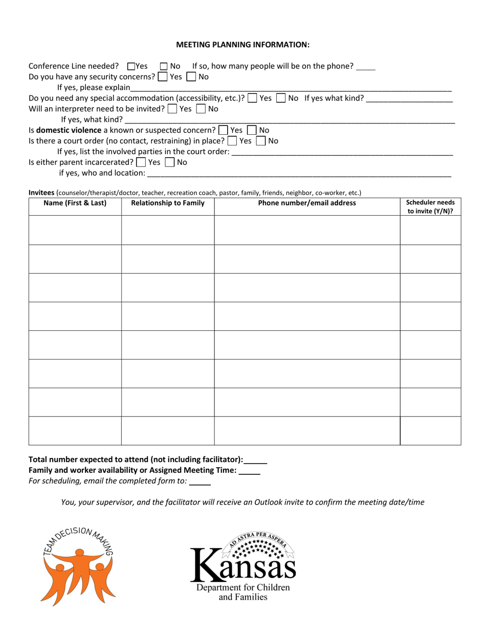 Appendix 0E Tdm Meeting Scheduling Form - Kansas, Page 2