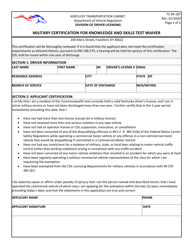 Form TC94-187 Military Certification for Knowledge and Skills Test Waiver - Kentucky