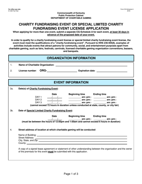 Form CG Schedule A Charity Fundraising Event or Special Limited Charity Fundraising Event License Application - Kentucky