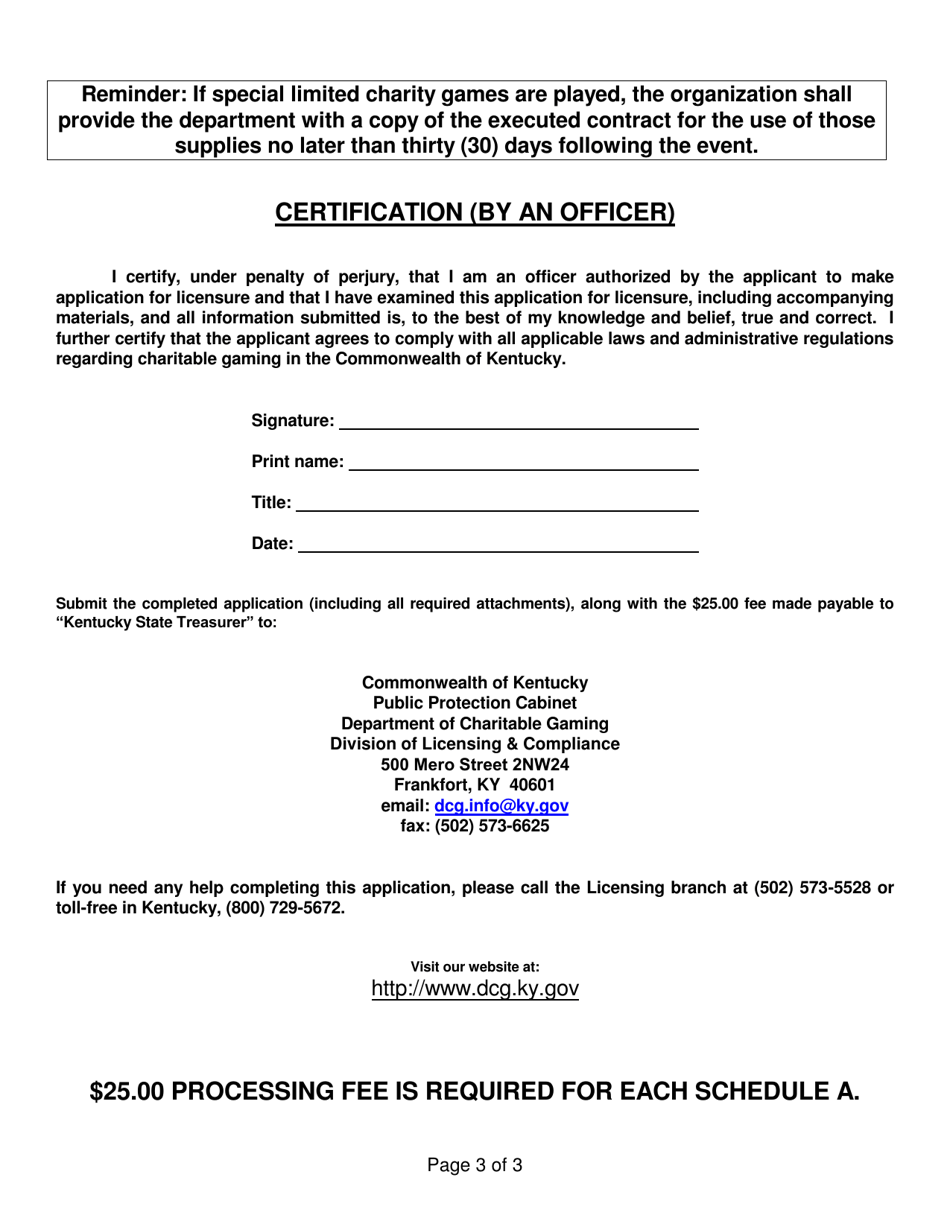 Form CG Schedule A Charity Fundraising Event or Special Limited Charity Fundraising Event License Application - Kentucky, Page 3