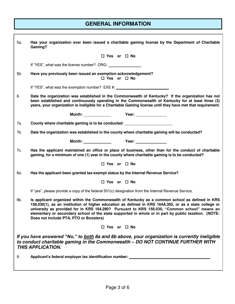 Form CG-EXEMPT Organization Grossing Under $25,000 Application for Exemption - Kentucky, Page 3