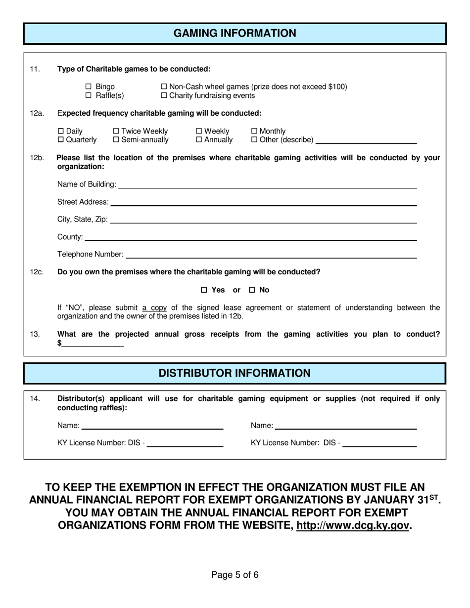 Form CG-EXEMPT Organization Grossing Under $25,000 Application for Exemption - Kentucky, Page 5