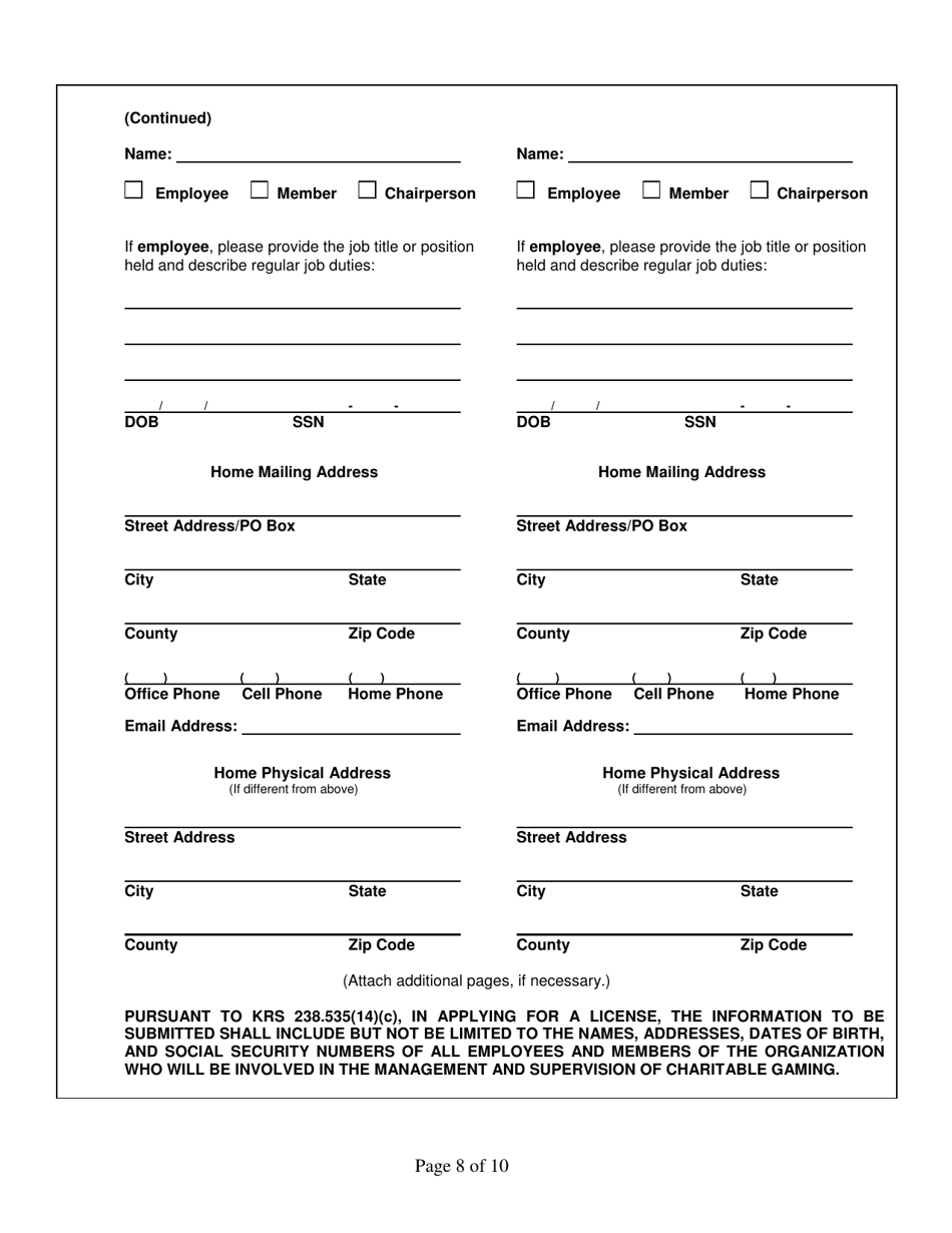 Form CG-SER Special Event Raffle License Application - Kentucky, Page 8