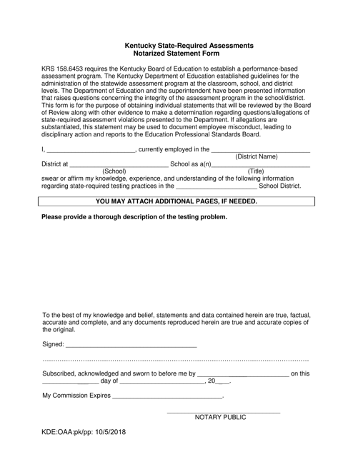 Notarized Statement Form - Kentucky Download Pdf