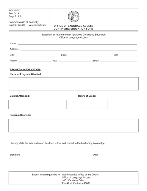 Form AOC-INT-2  Printable Pdf