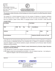 Form AOC-INT-4 &quot;Court Interpreting Services Certification Request Form for Criminal Background Check&quot; - Kentucky