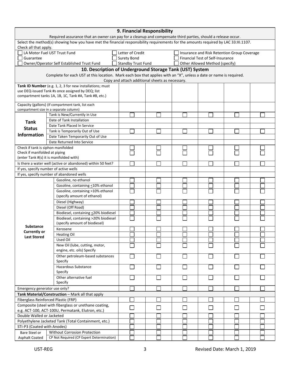 Form UST-REG Underground Storage Tank Registration and Technical Requirements Form - Louisiana, Page 3