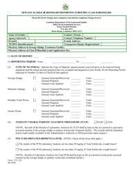 Form 7215 Sewage Sludge &amp; Biosolids Reporting Form for Class B Biosolids - Louisiana
