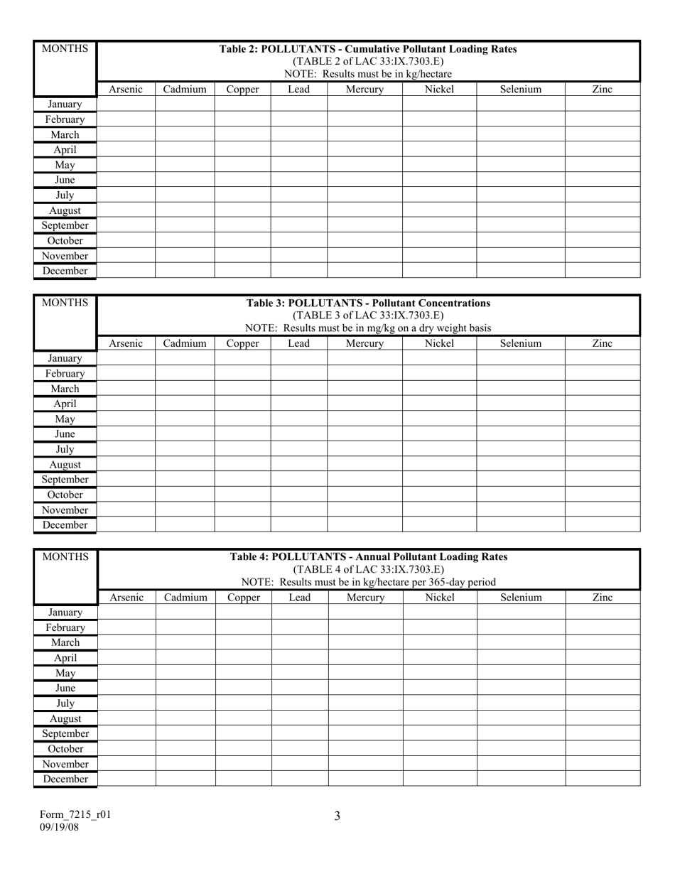 Form 7215 Sewage Sludge  Biosolids Reporting Form for Class B Biosolids - Louisiana, Page 3