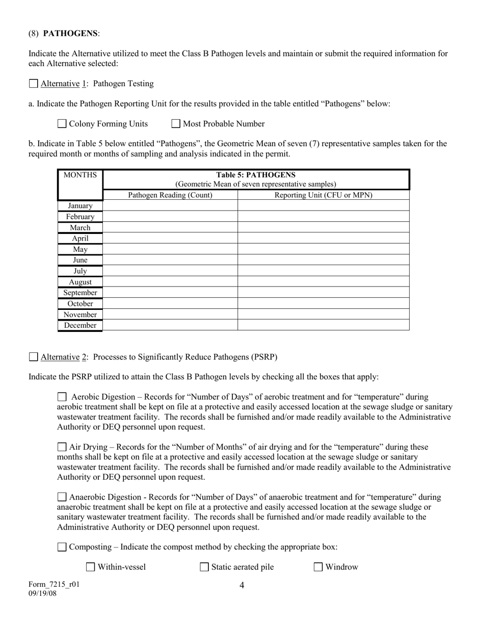 Form 7215 Sewage Sludge  Biosolids Reporting Form for Class B Biosolids - Louisiana, Page 4