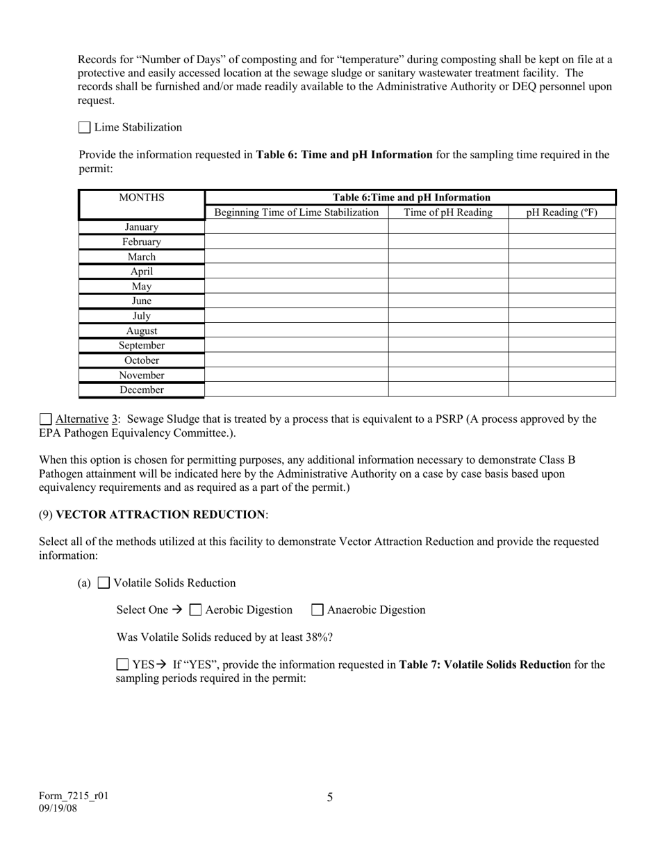 Form 7215 Sewage Sludge  Biosolids Reporting Form for Class B Biosolids - Louisiana, Page 5