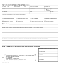 Document preview: Form DPSMV3005 Report of Driver Condition or Behavior - Louisiana