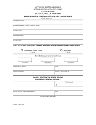 Document preview: Form DPSMV1746 Application for Personalized Dealer's License Plate - Louisiana