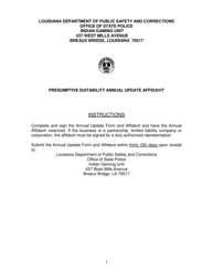 Document preview: Presumptive Suitability Annual Update Affidavit - Louisiana