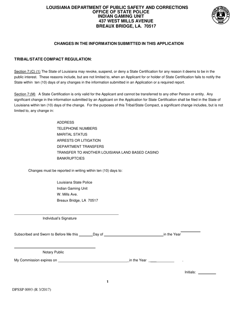 Form DPSSP0093 Indian Gaming Unit Individual State Certification Renewal Application - Louisiana, Page 4