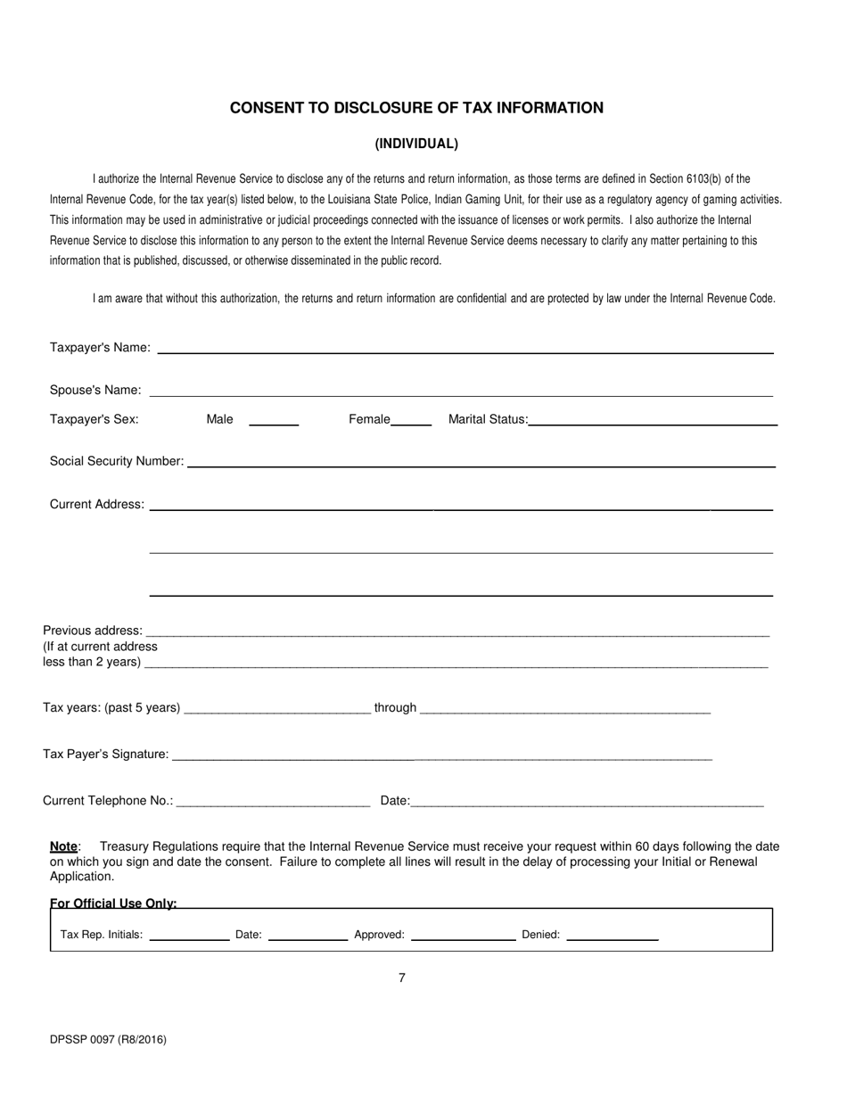 Form DPSSP0097 Indian Gaming Unit Corporate State Certification Renewal Application - Louisiana, Page 11