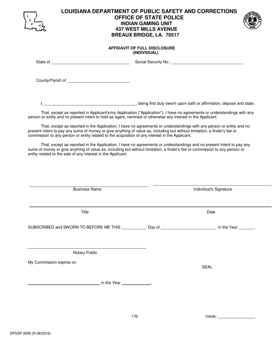 Form DPSSP0095 Part B Indian Gaming Unit Corporate Certification Application Individual Personal History - Louisiana, Page 20