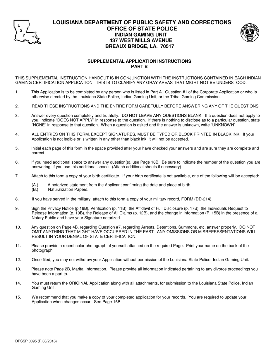 Form DPSSP0095 Part B Indian Gaming Unit Corporate Certification Application Individual Personal History - Louisiana, Page 3