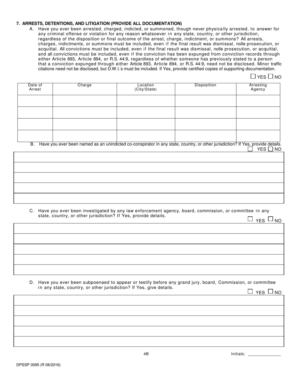Form DPSSP0095 Part B Indian Gaming Unit Corporate Certification Application Individual Personal History - Louisiana, Page 7