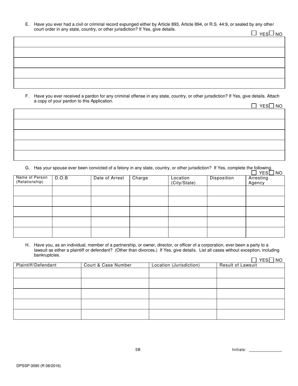 Form DPSSP0095 Part B Indian Gaming Unit Corporate Certification Application Individual Personal History - Louisiana, Page 8