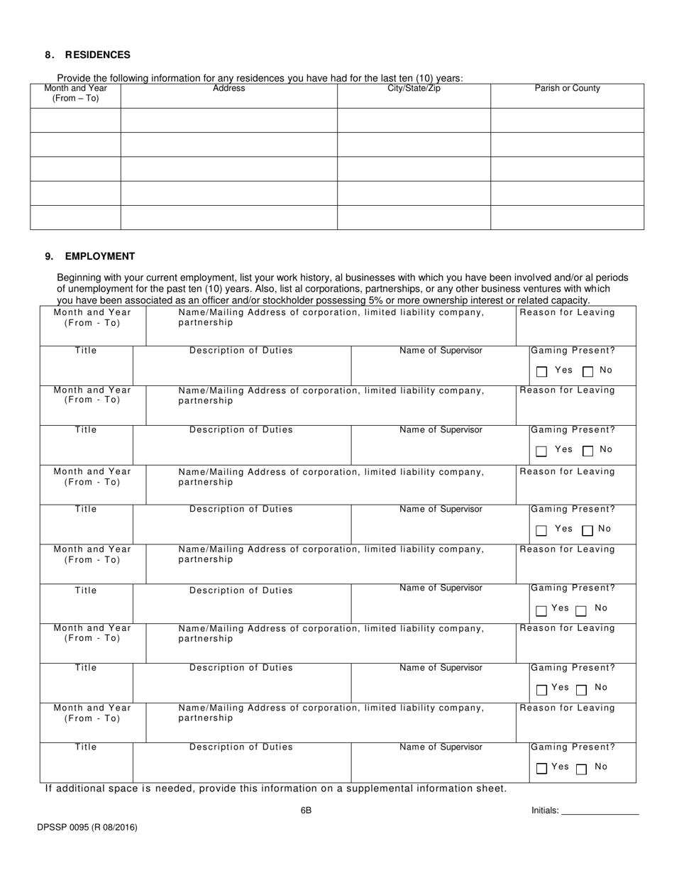 Form DPSSP0095 Part B Indian Gaming Unit Corporate Certification Application Individual Personal History - Louisiana, Page 9