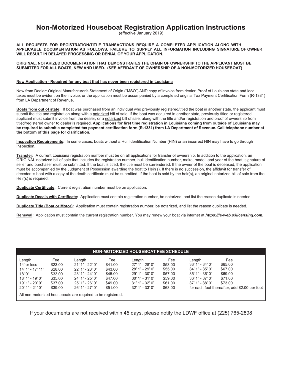 Non-motorized Houseboat Registration Application - Louisiana, Page 2