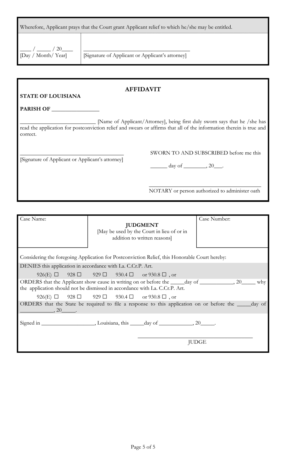 Second or Subsequent Uniform Application for Postconviction Relief - Louisiana, Page 5