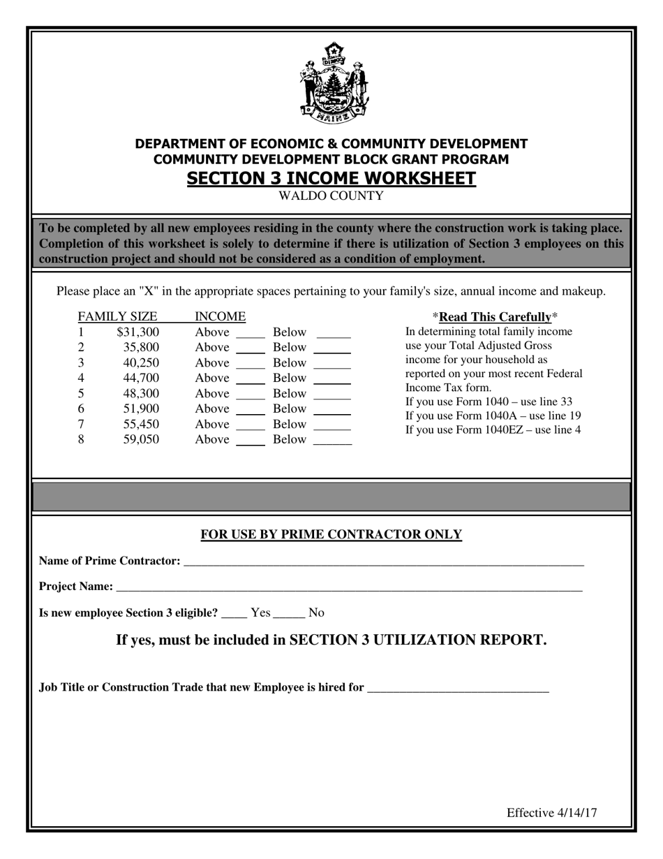 Section 3 Income Worksheet - Maine, Page 14