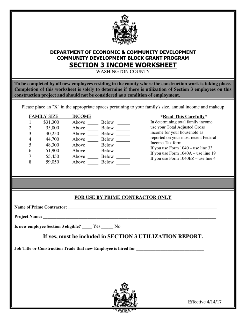 Section 3 Income Worksheet - Maine, Page 15