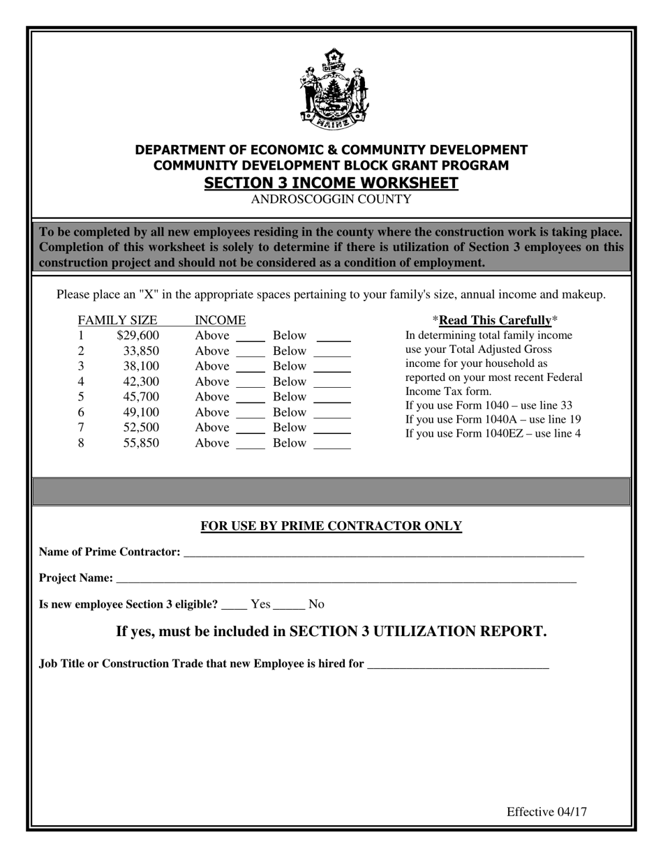 Section 3 Income Worksheet - Maine, Page 1