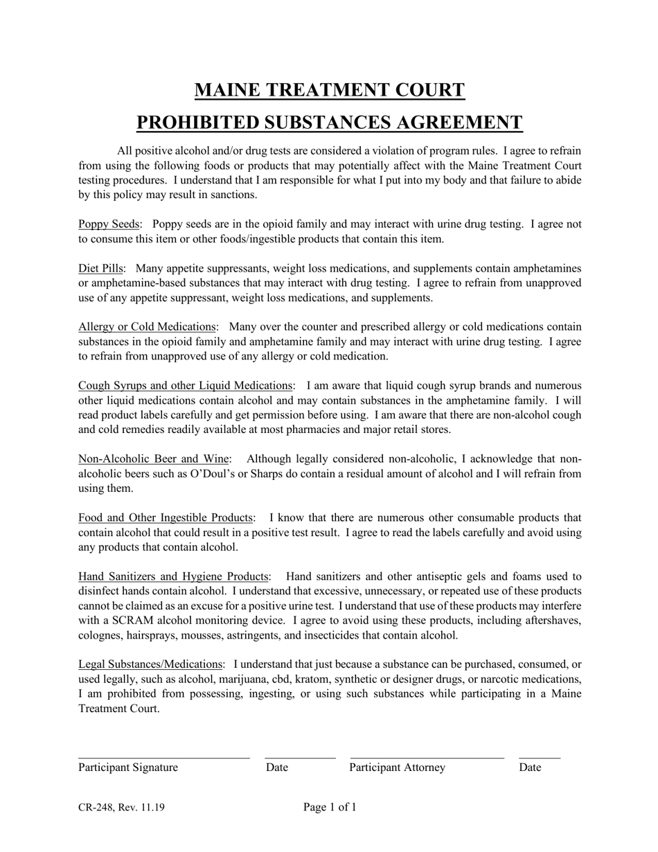 Form CR-248 Prohibited Substances Agreement - Maine, Page 1