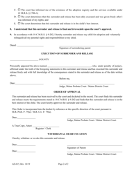 Form AD-015 Surrender and Release of Child for Adoption - Maine, Page 2