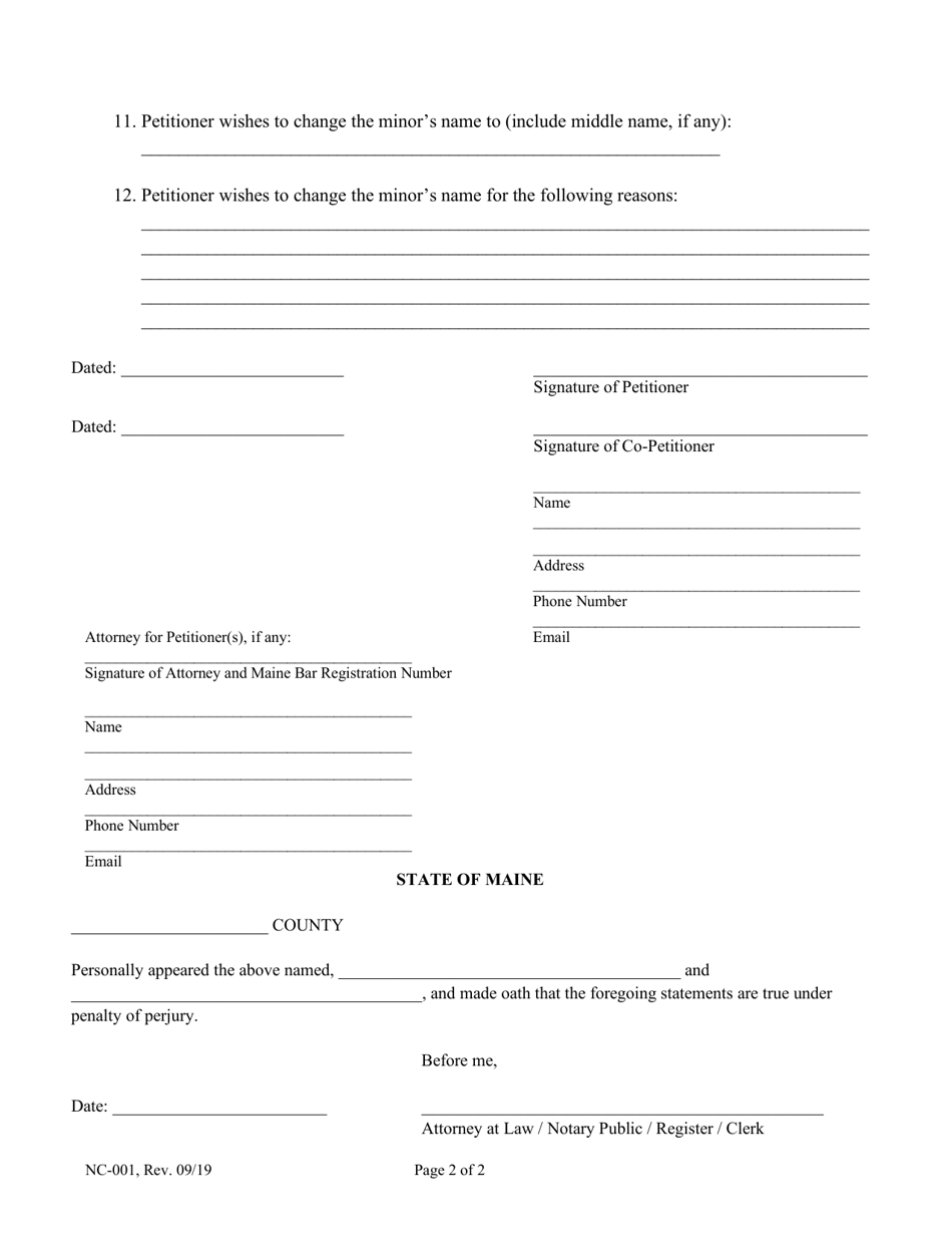 Form NC-001 - Fill Out, Sign Online and Download Fillable PDF, Maine ...