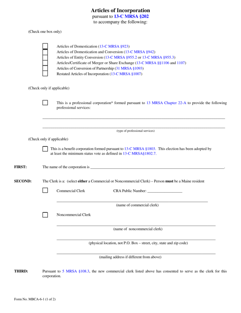 Form MBCA-6-1 Printable Pdf