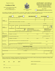 Form MVT-8 Certificate of Title - Maine