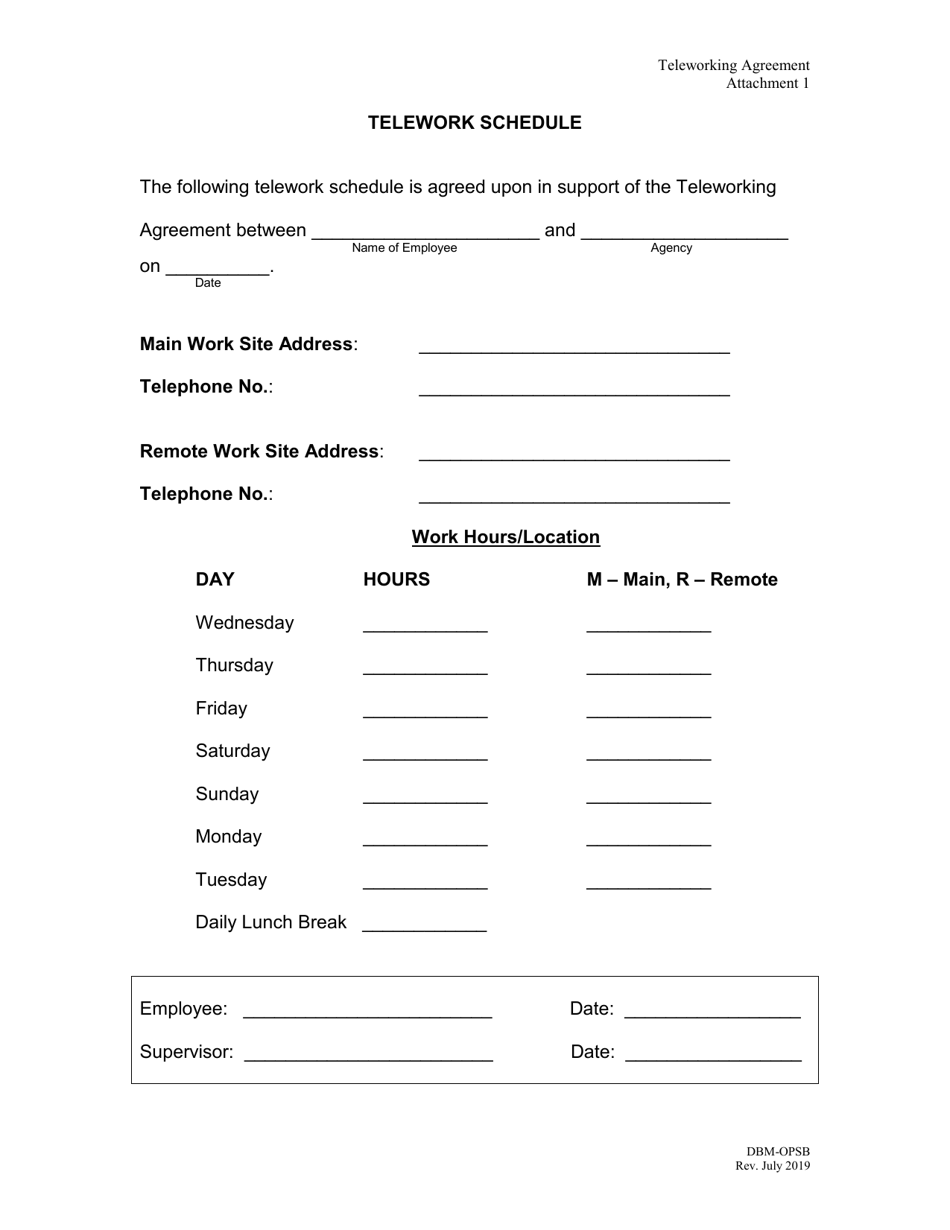 Form DBM-OPSB Attachment 1 Telework Schedule - Maryland, Page 1