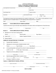 Form DHS/FIA604-A &quot;School Attendance Verification&quot; - Maryland