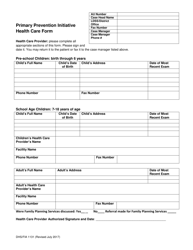 Form DHS/FIA1131 &quot;Primary Prevention Initiative Health Care Form&quot; - Maryland