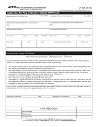 Form VR-335 &quot;Application for Plug-In Electric/Vehicle Hov Permit&quot; - Maryland