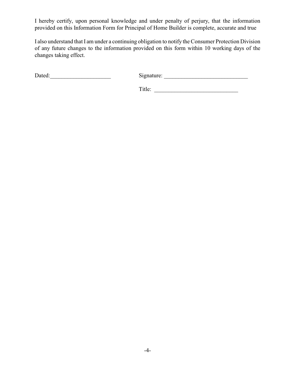 Application to Register as a Home Builder - Information Form for Principal of Home Builder - Maryland, Page 4