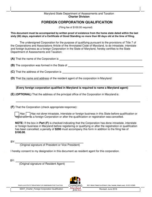 Foreign Corporation Qualification - Maryland Download Pdf