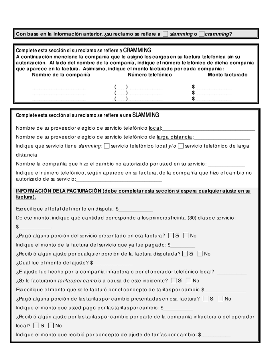 Formulario De Disputa Por Slamming O Cramming - Maryland (Spanish), Page 3