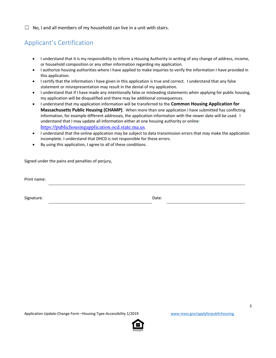 Champ Application Update / Change Form - Housing Type  Accessibility Needs - Massachusetts, Page 3