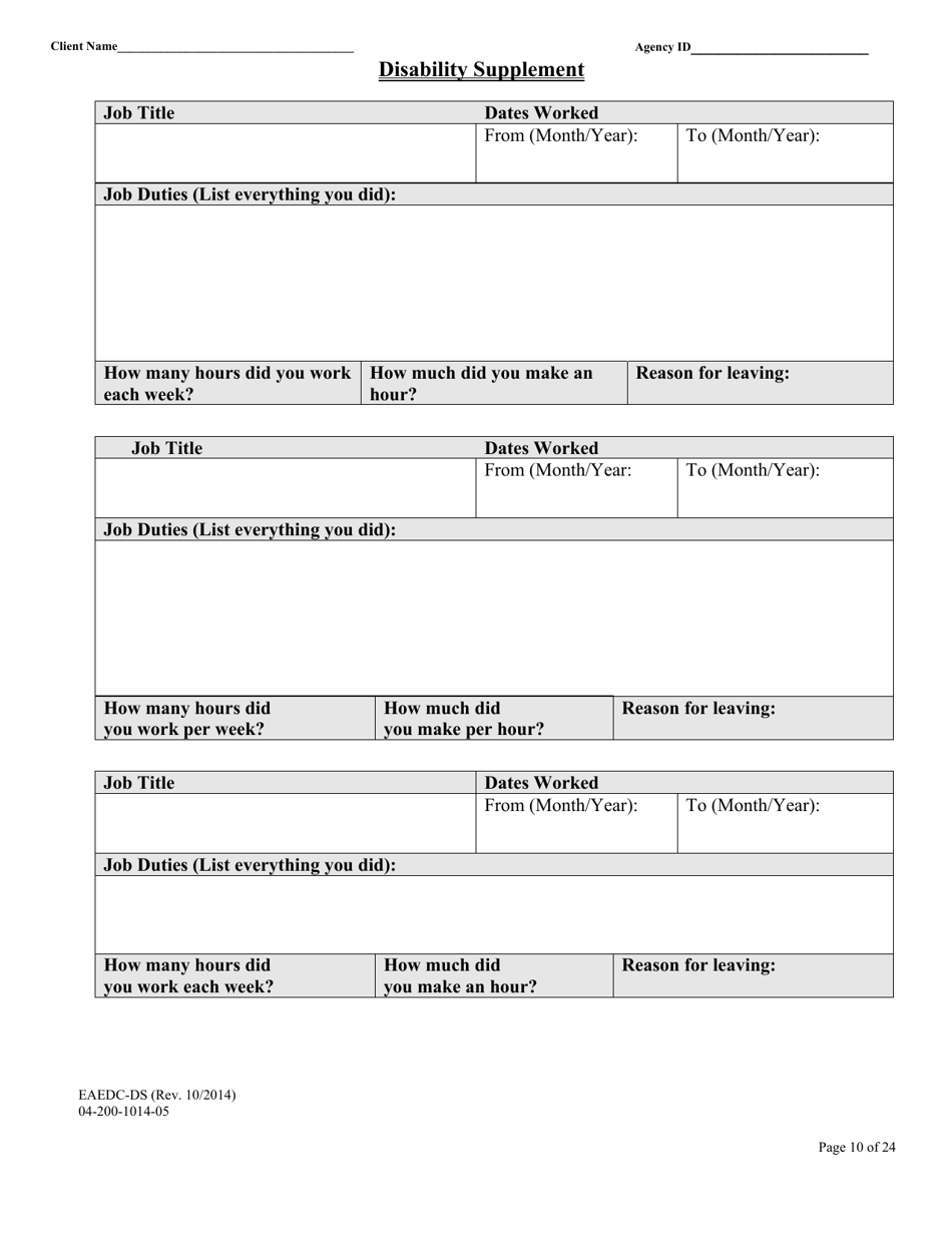 Form EAEDC-DS Emergency Aid to the Elderly, Disabled and Children Disability Supplement - Massachusetts, Page 10