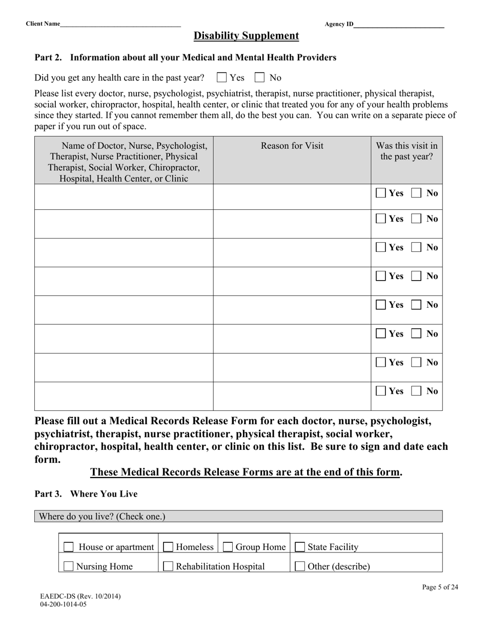 Form EAEDC-DS Emergency Aid to the Elderly, Disabled and Children Disability Supplement - Massachusetts, Page 5