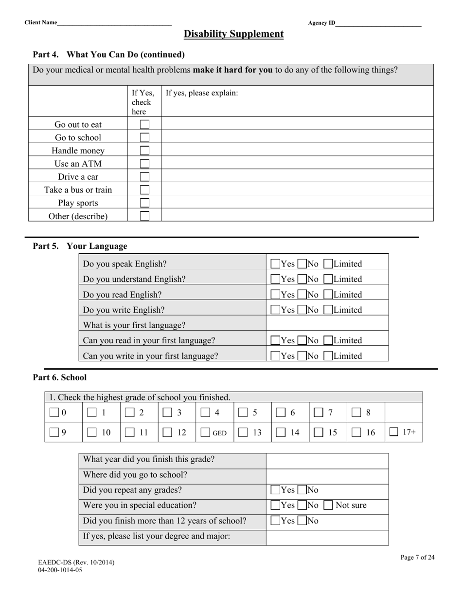 Form EAEDC-DS Emergency Aid to the Elderly, Disabled and Children Disability Supplement - Massachusetts, Page 7