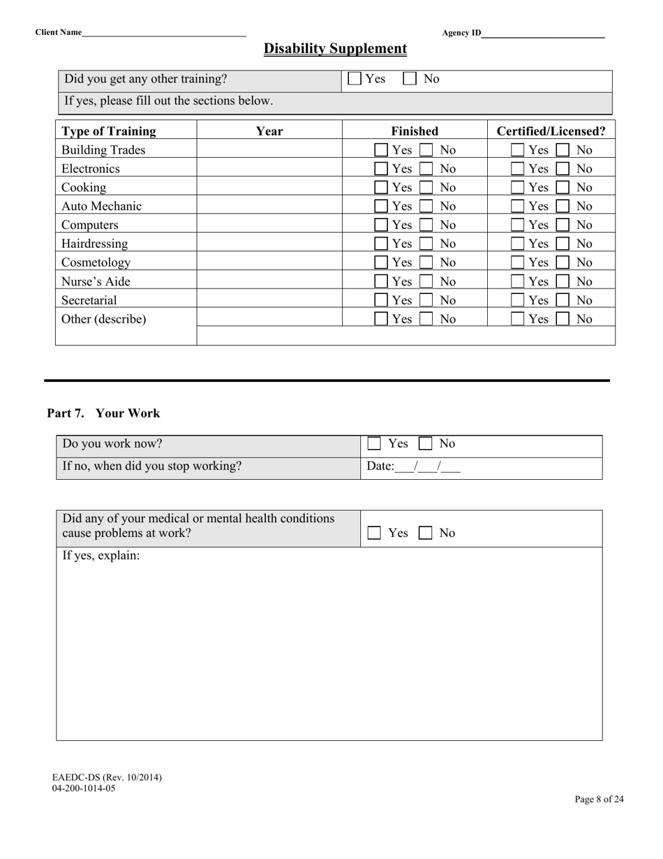 Form EAEDC-DS Emergency Aid to the Elderly, Disabled and Children Disability Supplement - Massachusetts, Page 8