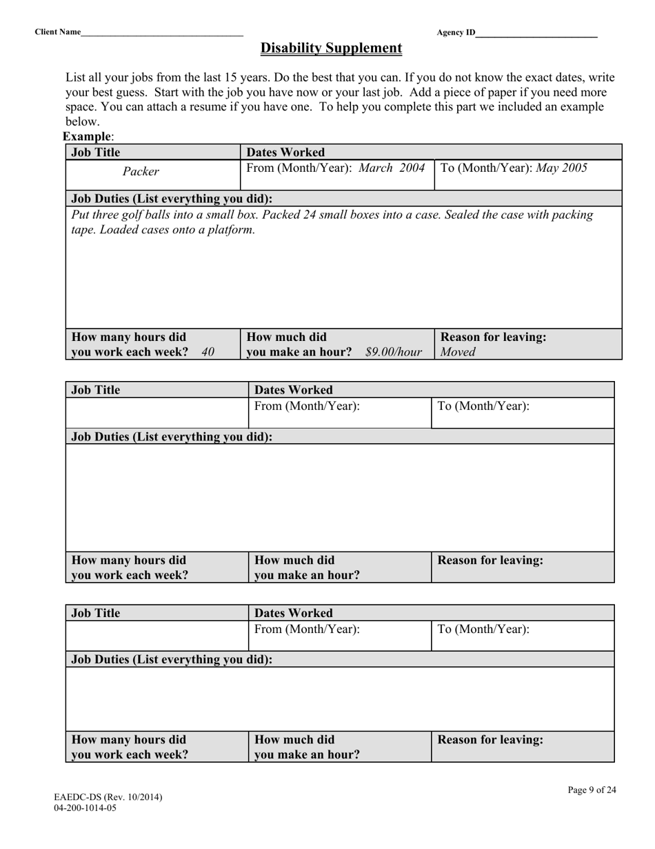 Form EAEDC-DS Emergency Aid to the Elderly, Disabled and Children Disability Supplement - Massachusetts, Page 9
