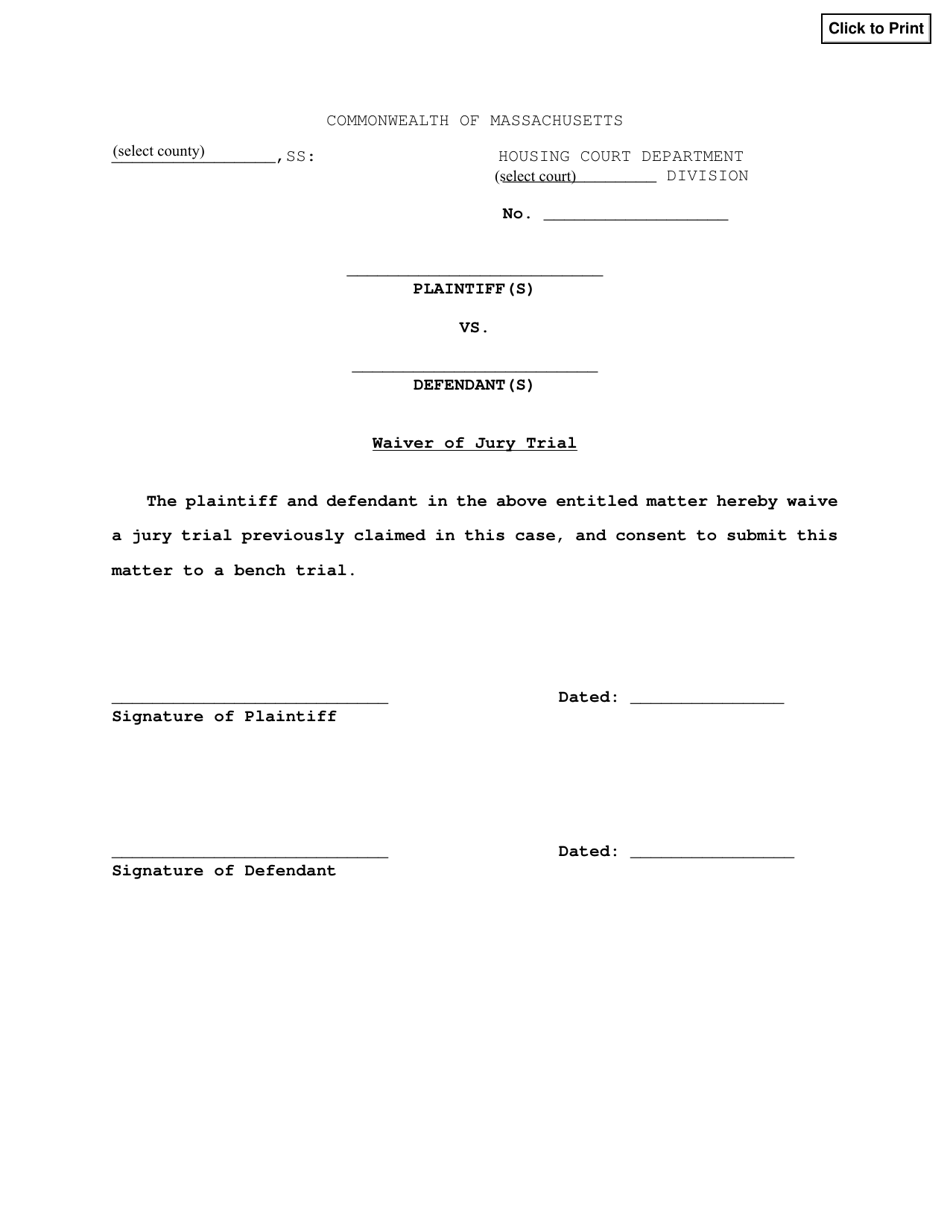 Waiver of Jury Trial - Massachusetts, Page 1